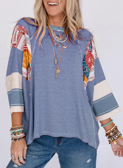 ✨Women's 3/4 Length Sleeve Oversized Striped Patchwork Shirts