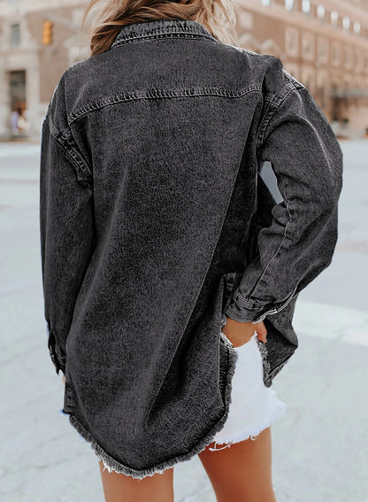 Limited time sale🔥Women's Casual Denim Button Down Distressed Jacket