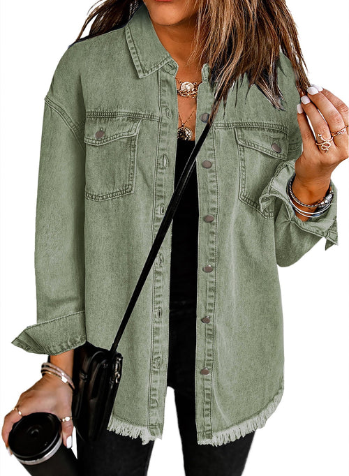 Limited time sale🔥Women's Casual Denim Button Down Distressed Jacket