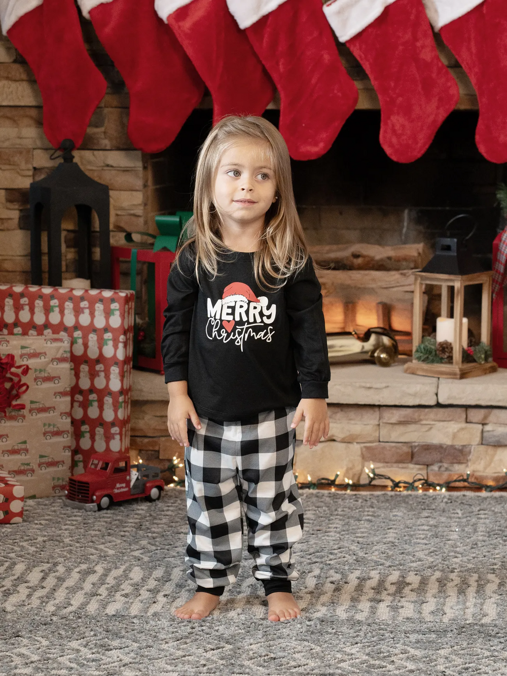 Family Christmas  Long-sleeve Black White Letters Pajamas