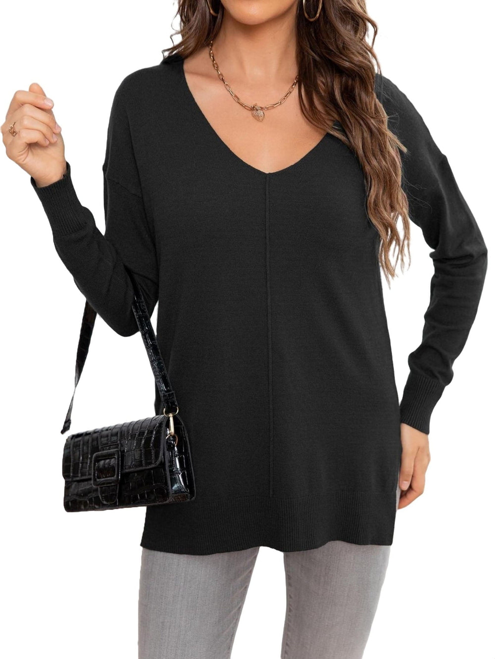 ✨Women's Casual Solid V Neck Pullover