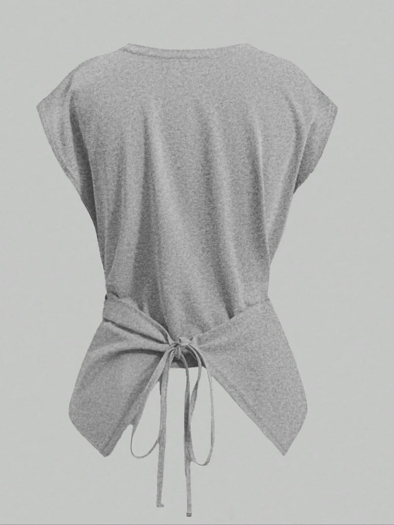 HOT SALE Women's Cap Sleeve Tie Back Cinched Waist Wrap Top