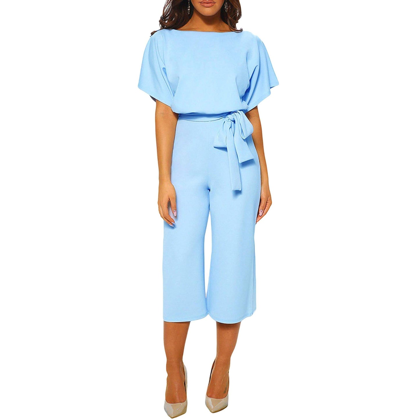 Women's summer and autumn short sleeved jumpsuit with bow tie