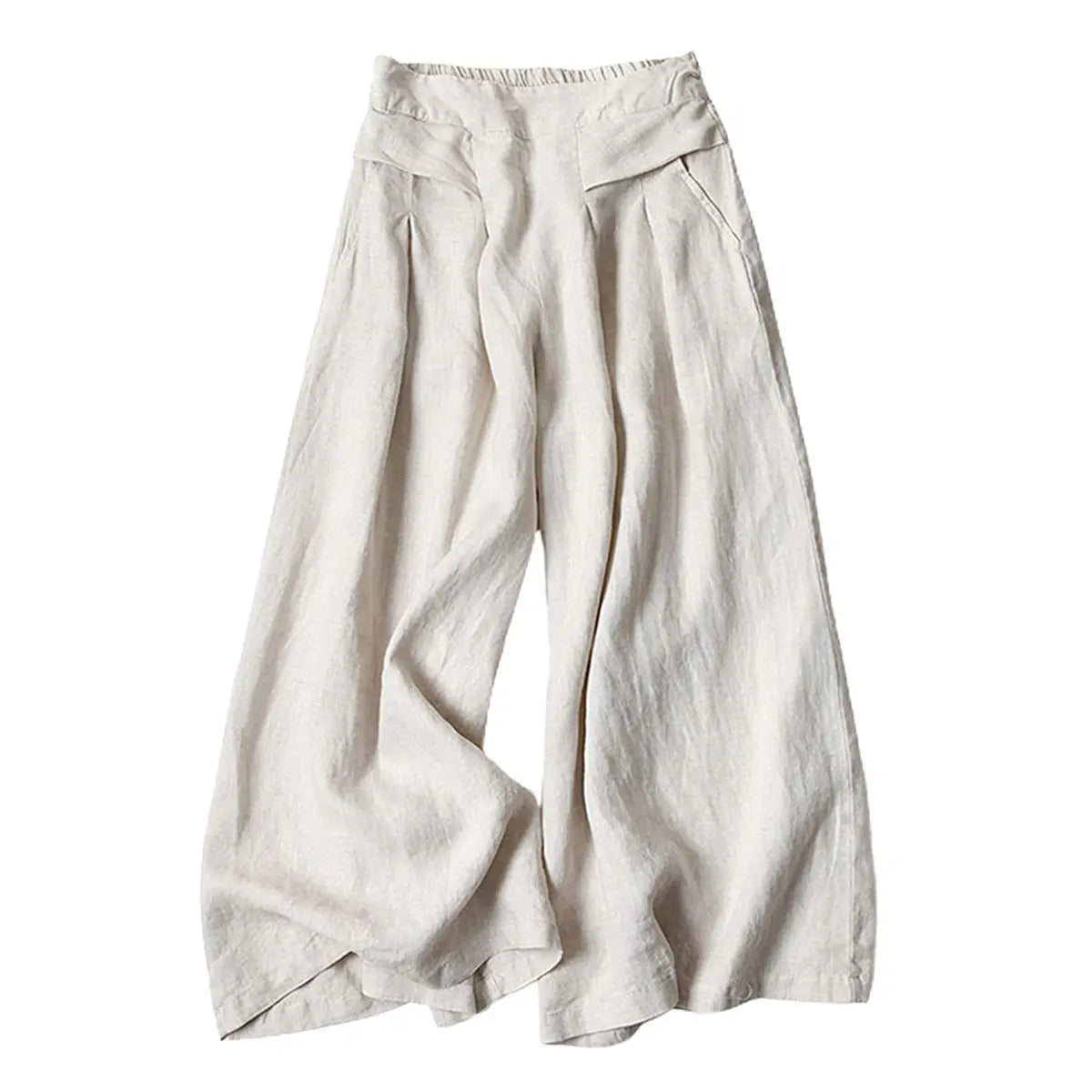 Women's Cotton Linen Culottes Pants Elastic Waist Wide Leg Palazzo Trousers