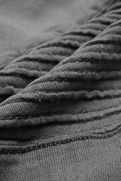 Solid Slant Pocket Zip Side Seam Detail Skinny Jeans