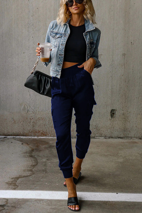 Women's Satin High Waist Pocketed Joggers