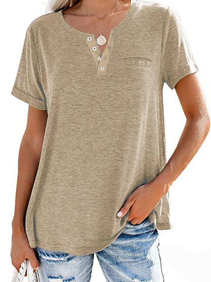 Summer Fashion Solid Color Pocket Short Sleeve T-Shirt