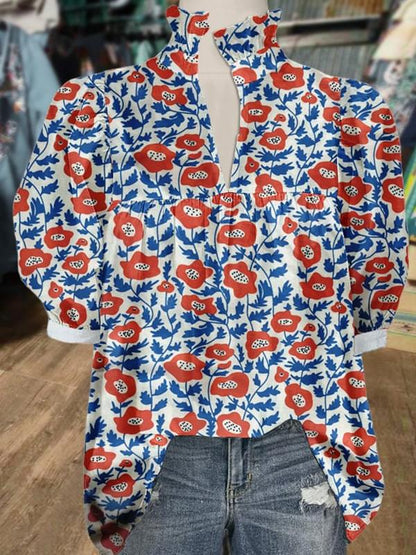 ✨Floral Print Puff Sleeve Blouse