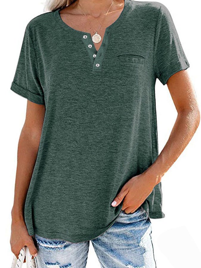 Summer Fashion Solid Color Pocket Short Sleeve T-Shirt
