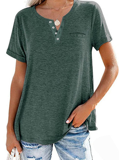 Summer Fashion Solid Color Pocket Short Sleeve T-Shirt