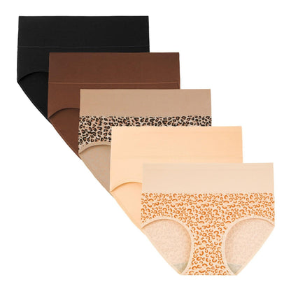 Women's High Waisted Cotton Panties 5-Pack, Soft Breathable Full Coverage Briefs