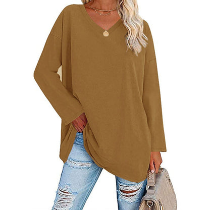 Women's Loose Long Sleeve Fashion V-neck Top