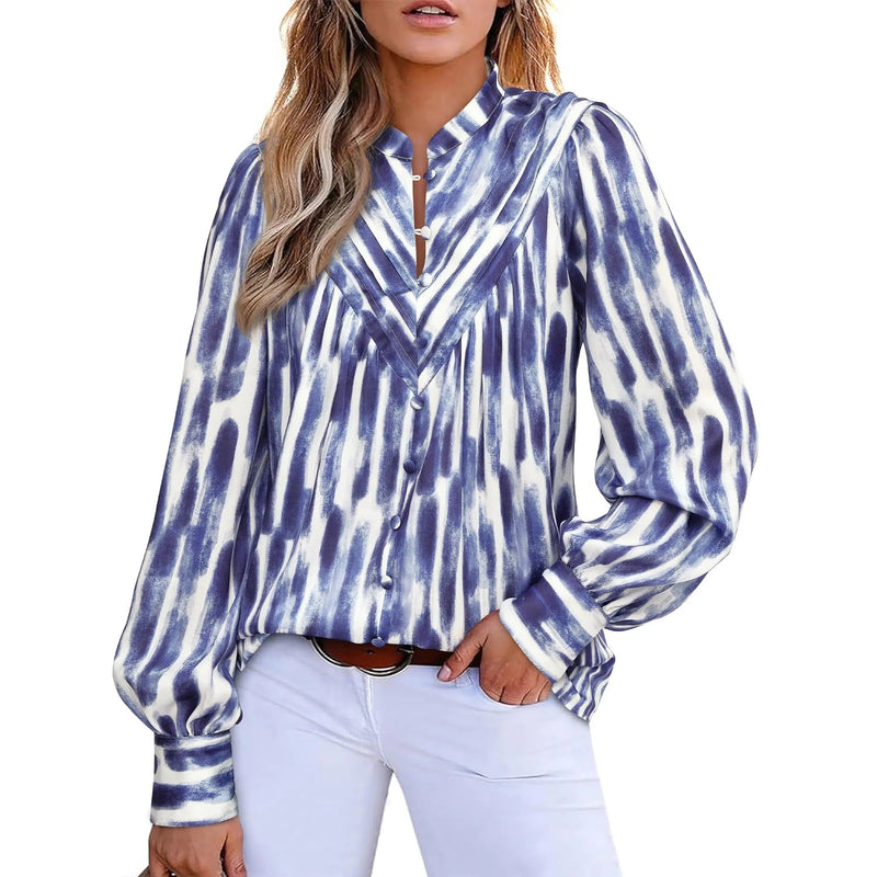 Women's Boho Floral V-Neck Half Button Down Blouse
