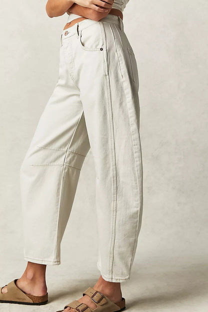 Hot Sale ✨High Stretch Mid-Rise Barrel Jeans Fashion Wide Leg Shape (BUY 2 Free Shipping)
