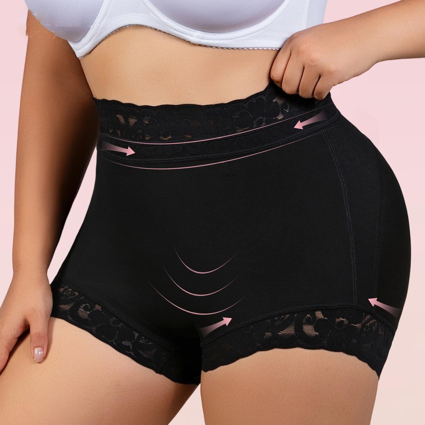 High Waist Tummy Control Shapewear Shorts with Lace & Anti-Slip Band
