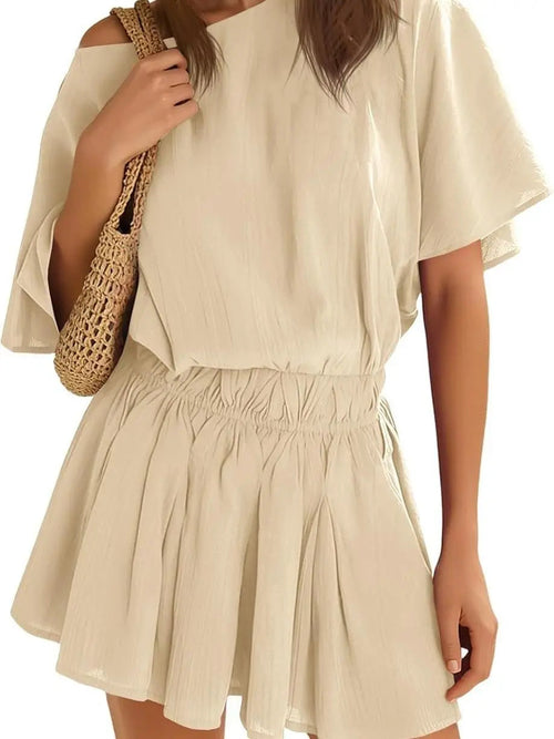 ⏰Hot Sale-Women’s Casual Short Sleeve Elastic Waist Loose Flowy Mini Skirt Dress