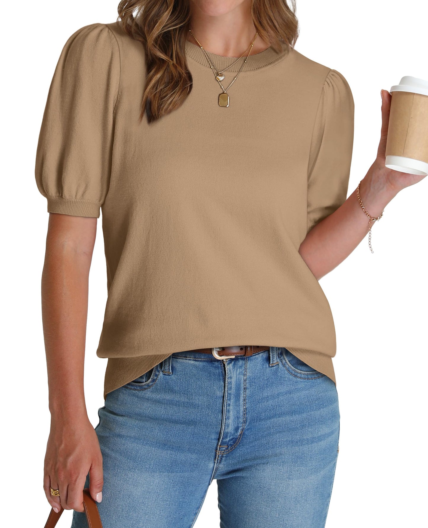 Women's Lightweight Puff Short Sleeve Sweater