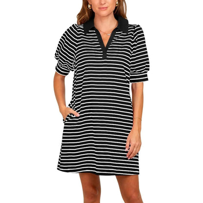 ✨ Women's Casual Polo V Neck T Shirt Striped Dress
