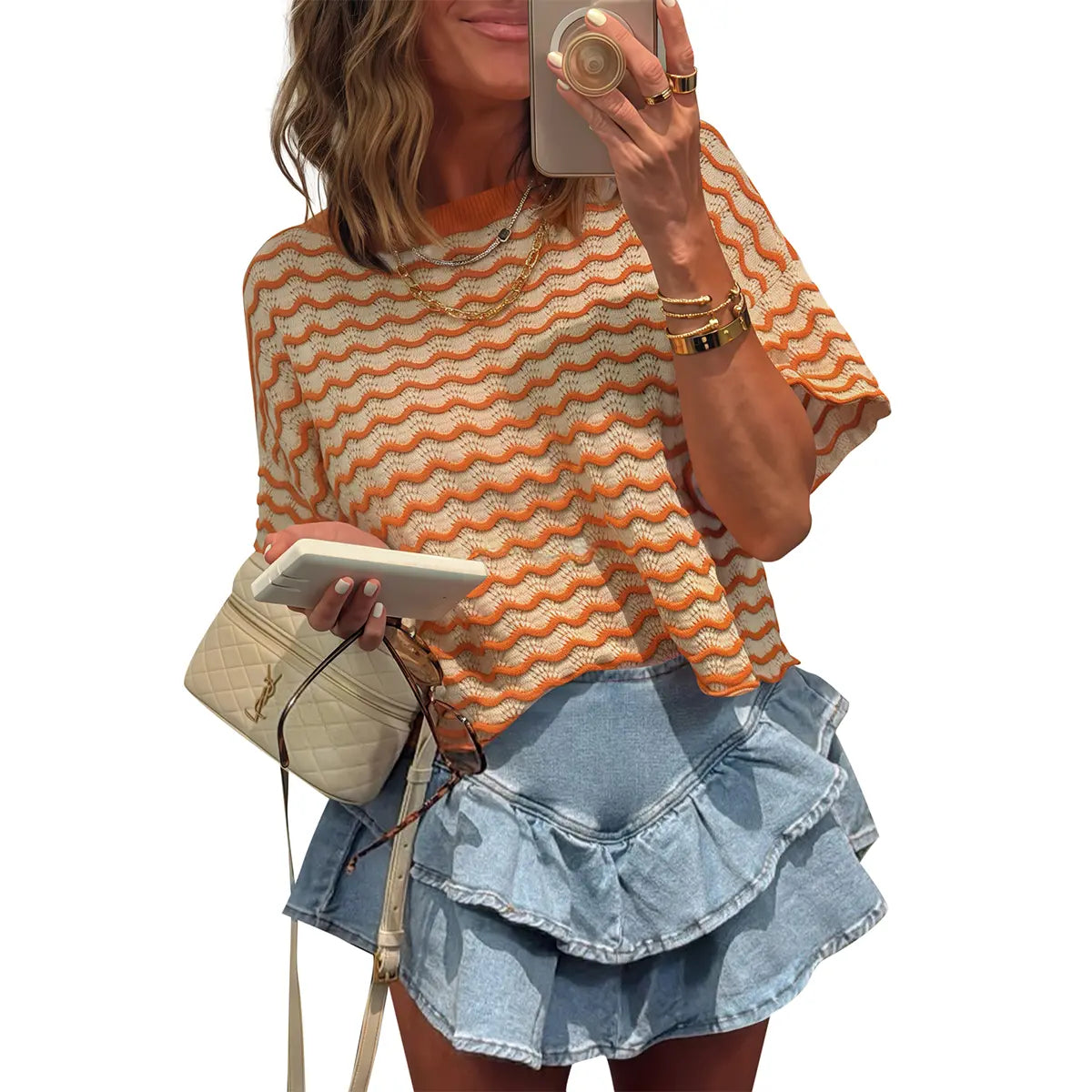⏰Hot Sale-Womens Striped Color Block Tops