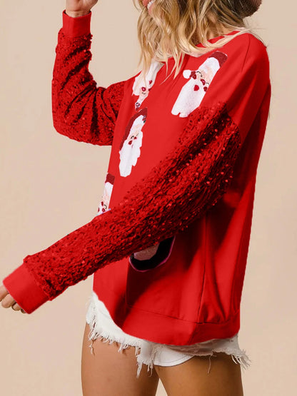 Women's Santa Sequin Patchwork Sweatshirt