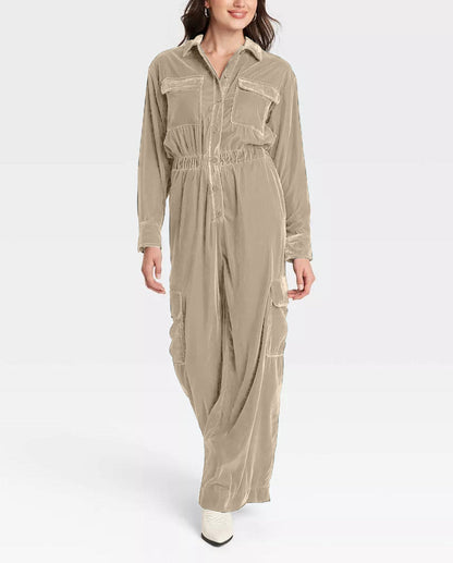 Women's Long Sleeve Velvet Overalls