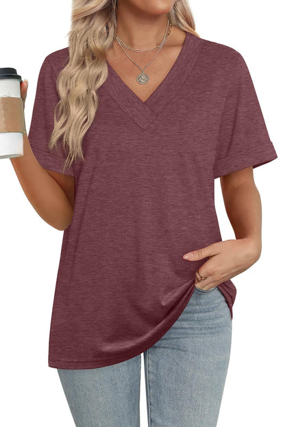 Women's Summer Tops Short Sleeve Basic Casual V Neck T Shirts