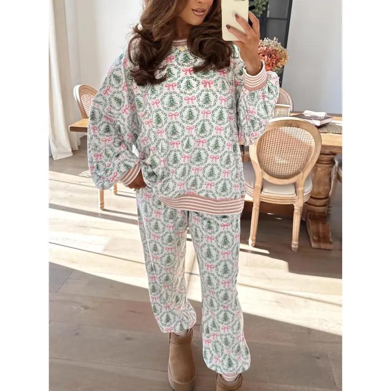 ✨Christmas Tree Bow Top and Pants Lounge Set