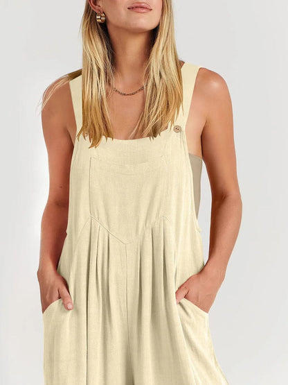 Women's Sleeveless Wide Leg Jumpsuit with Pockets
