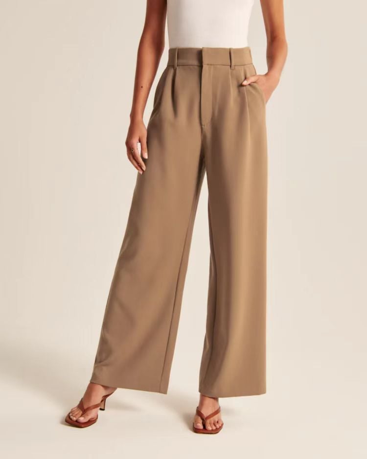 Women High Waist Casual Wide Leg Trousers