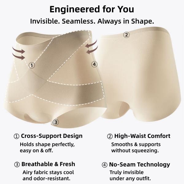 Women's High Waist Seamless Underwear 5-Pack, Silky Soft No-Show Briefs