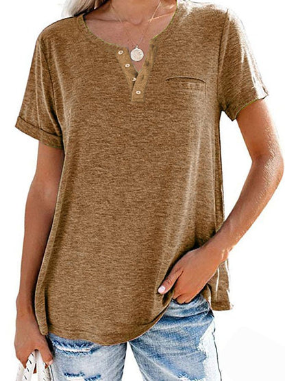 Summer Fashion Solid Color Pocket Short Sleeve T-Shirt