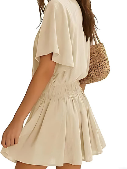 ⏰Hot Sale-Women’s Casual Short Sleeve Elastic Waist Loose Flowy Mini Skirt Dress