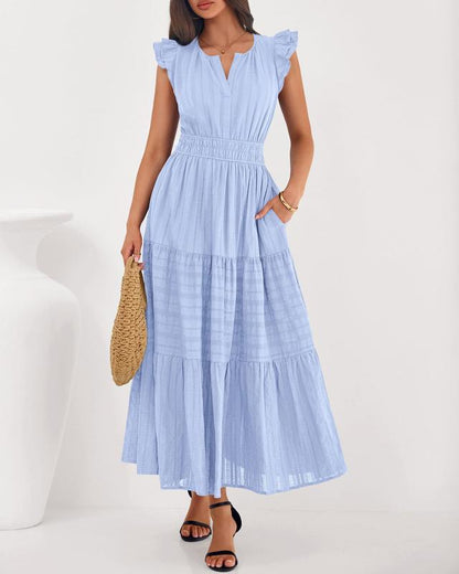 Dresses for Women Spring 2026 Maxi Casual Dress Flutter Short Sleeve V Neck