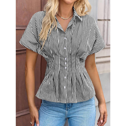 Women's Striped Peplum Button-Down Blouse