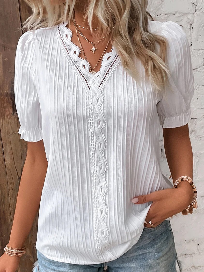 ✨V Neck Plain Lace Elegant Shirt