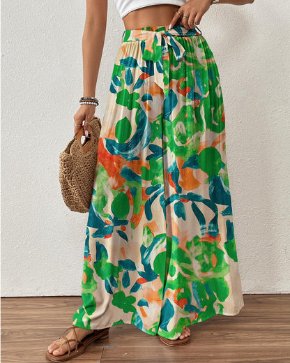 Woman Flowy Floral Palazzo Pants Wide Leg Pants