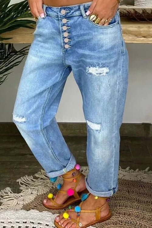 Ripped Button Up Low Waist Jeans(Buy 2 Free Shipping)