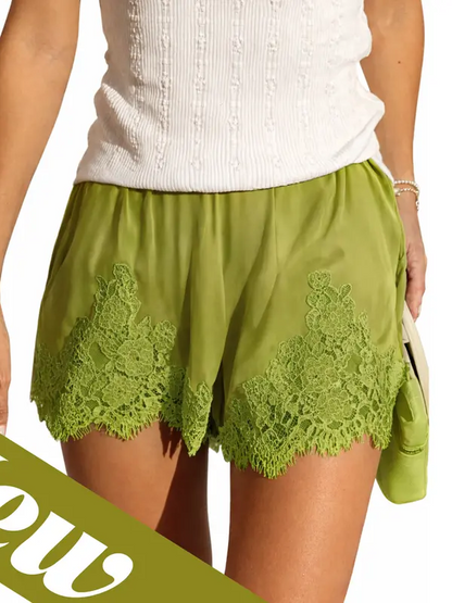 Women's Satin Lace Trim Lounge Shorts