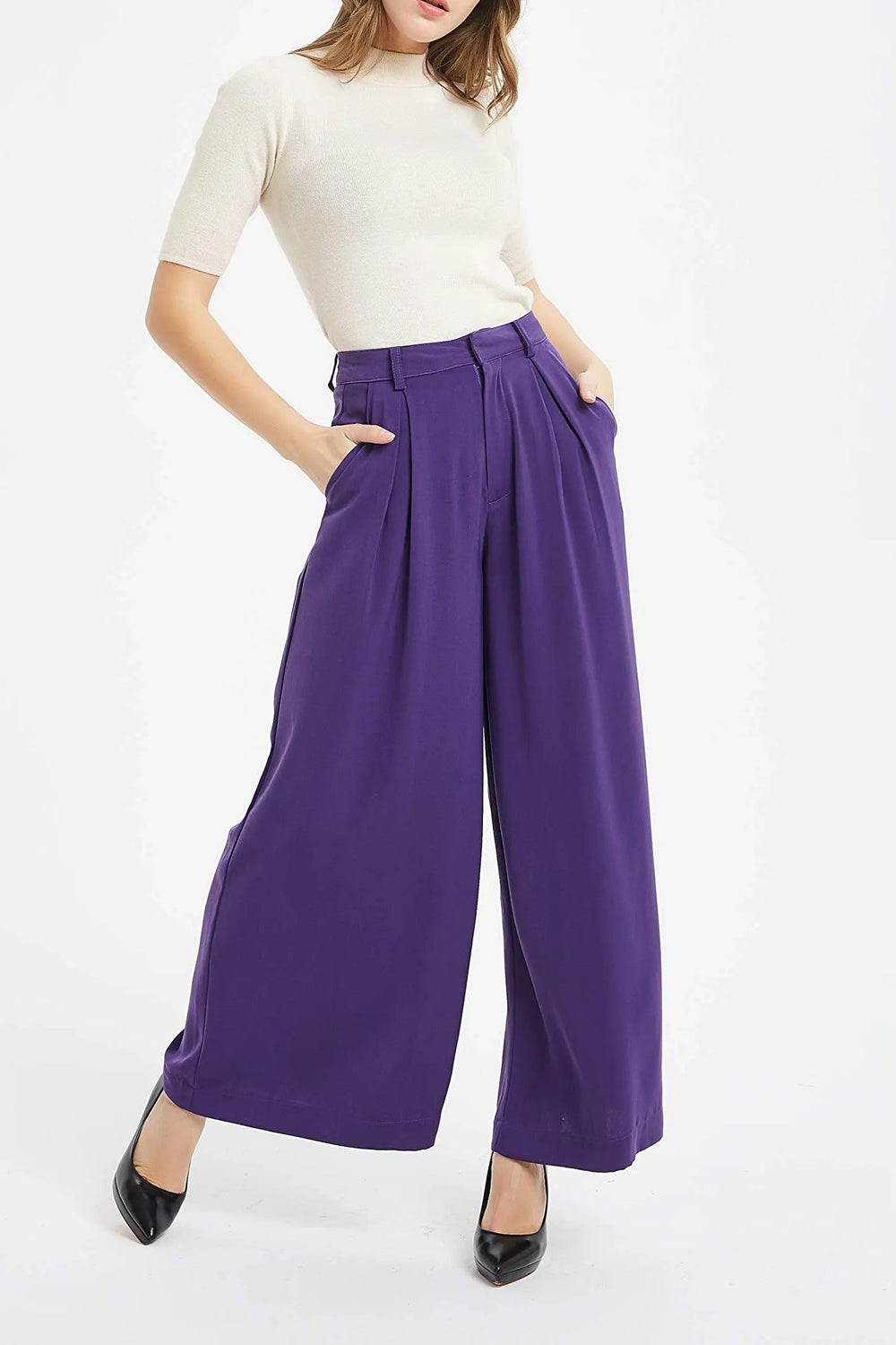 Women High Waist Casual Wide Leg Trousers