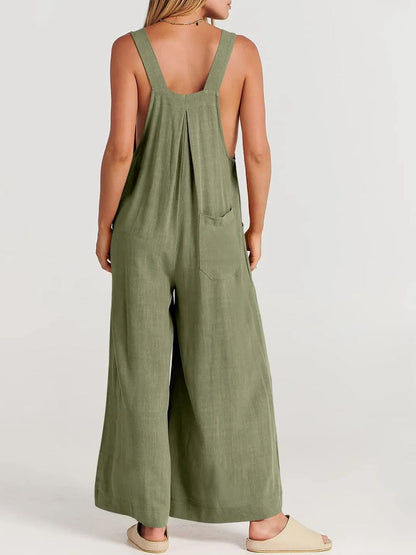 Women's Sleeveless Wide Leg Jumpsuit with Pockets