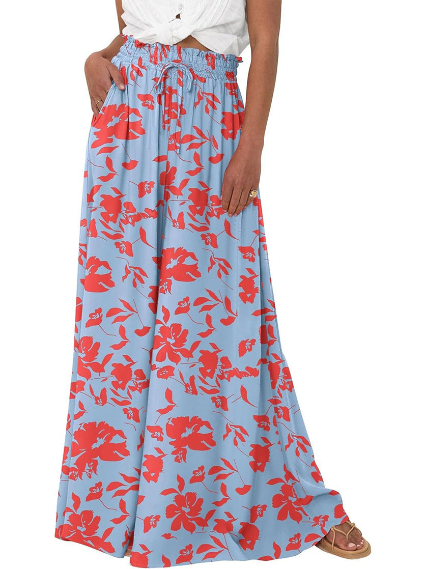 Women's Floral Print High Waist Wide Leg Pants