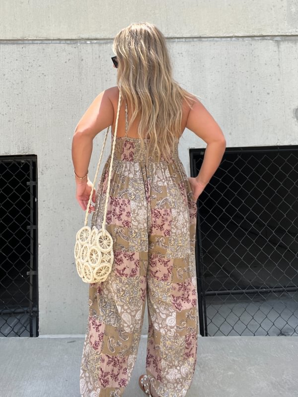 2023 Hot Sale Patchwork Print Loose Jumpsuit (Buy 2 Free Shipping)