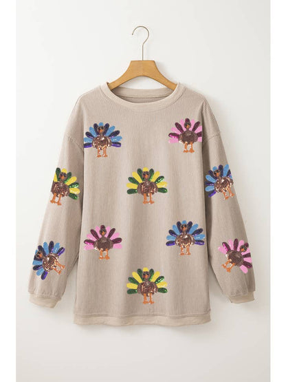 Limited time sale🔥Sequin Turkey Patch Thanksgiving Corduroy Sweatshirt