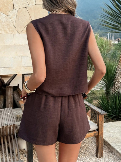 Women's V Neck Lace-Up Sleeveless Crop Top & Shorts Set