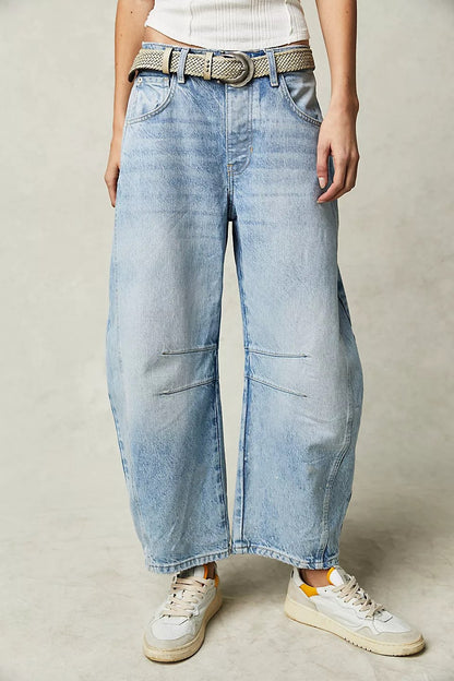 Hot Sale ✨High Stretch Mid-Rise Barrel Jeans Fashion Wide Leg Shape (BUY 2 Free Shipping)