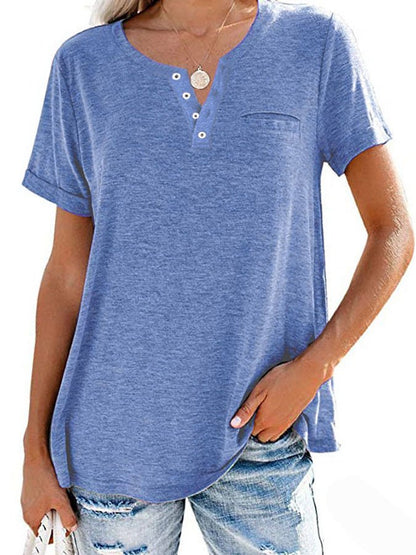 Summer Fashion Solid Color Pocket Short Sleeve T-Shirt