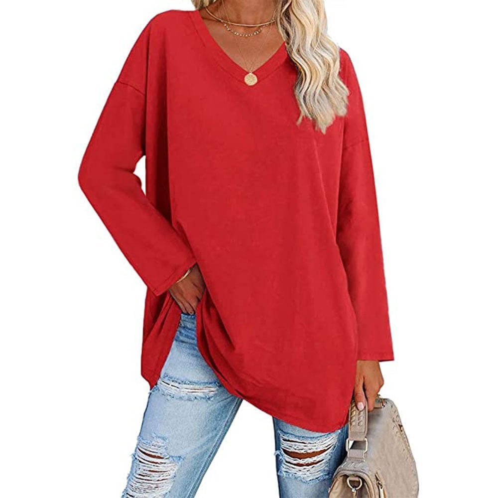 Women's Loose Long Sleeve Fashion V-neck Top