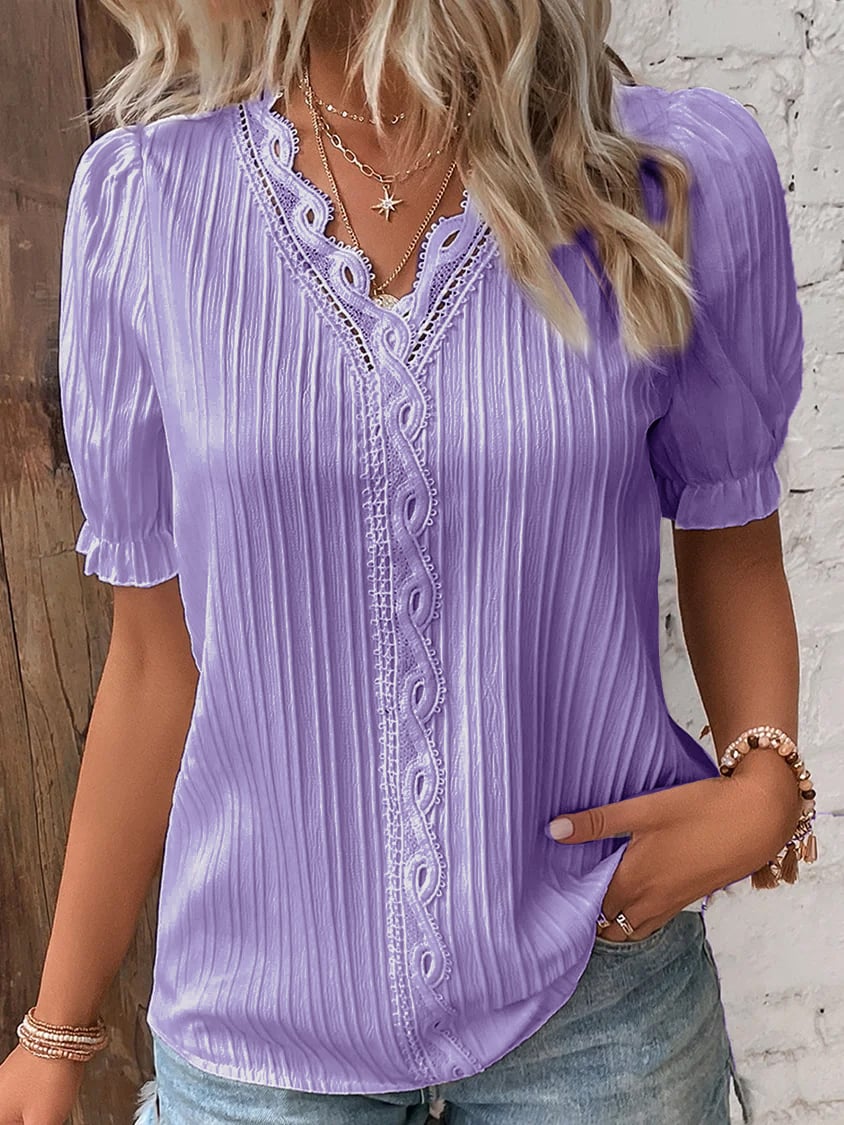 ✨V Neck Plain Lace Elegant Shirt