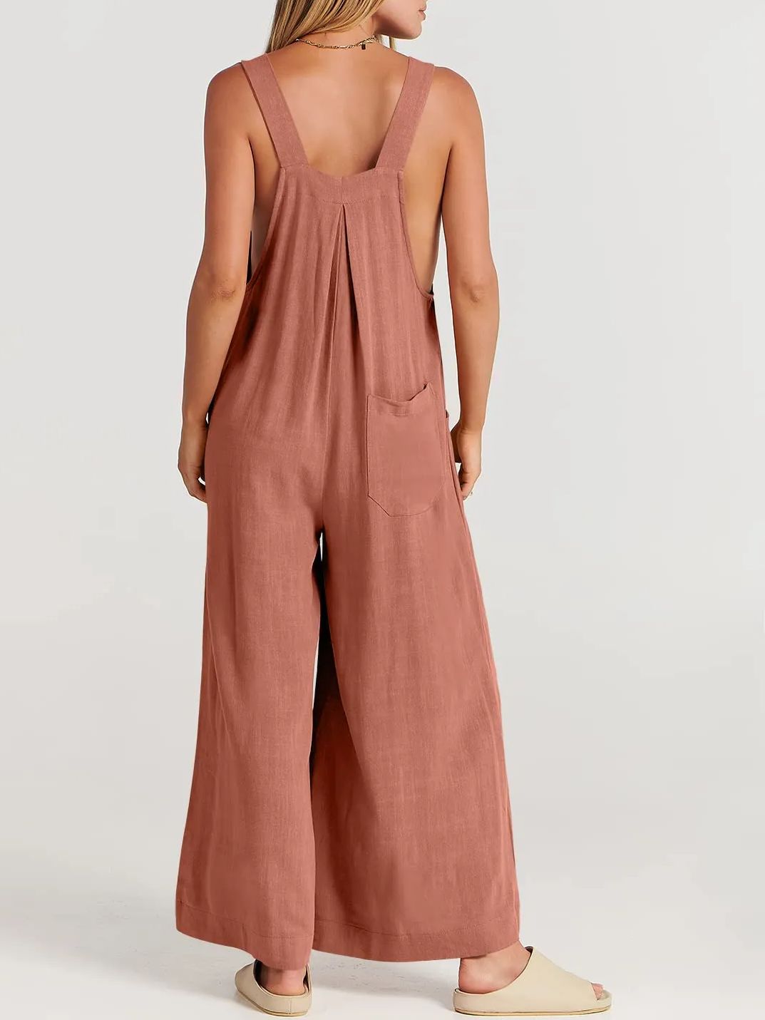 Women's Sleeveless Wide Leg Jumpsuit with Pockets