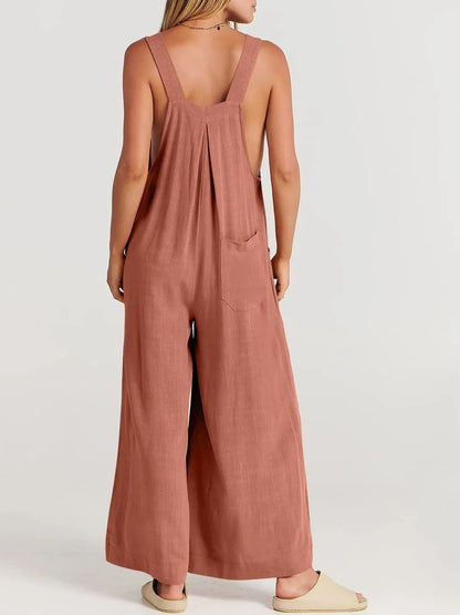 Women's Sleeveless Wide Leg Jumpsuit with Pockets